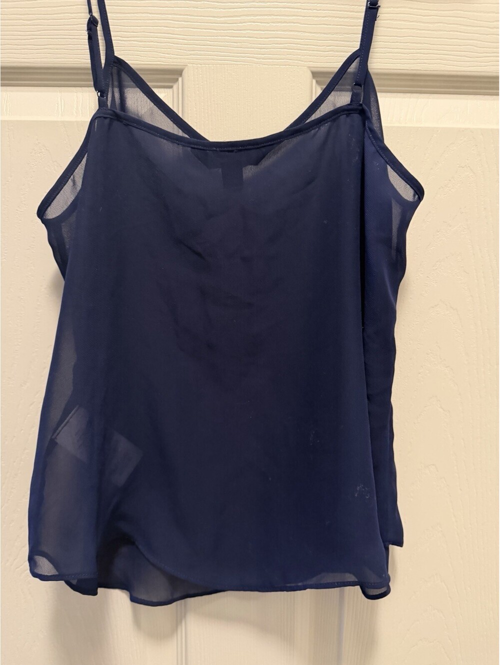 Ralph Lauren Women's Navy Sheer Camisole L Adjustable Straps, Darting
